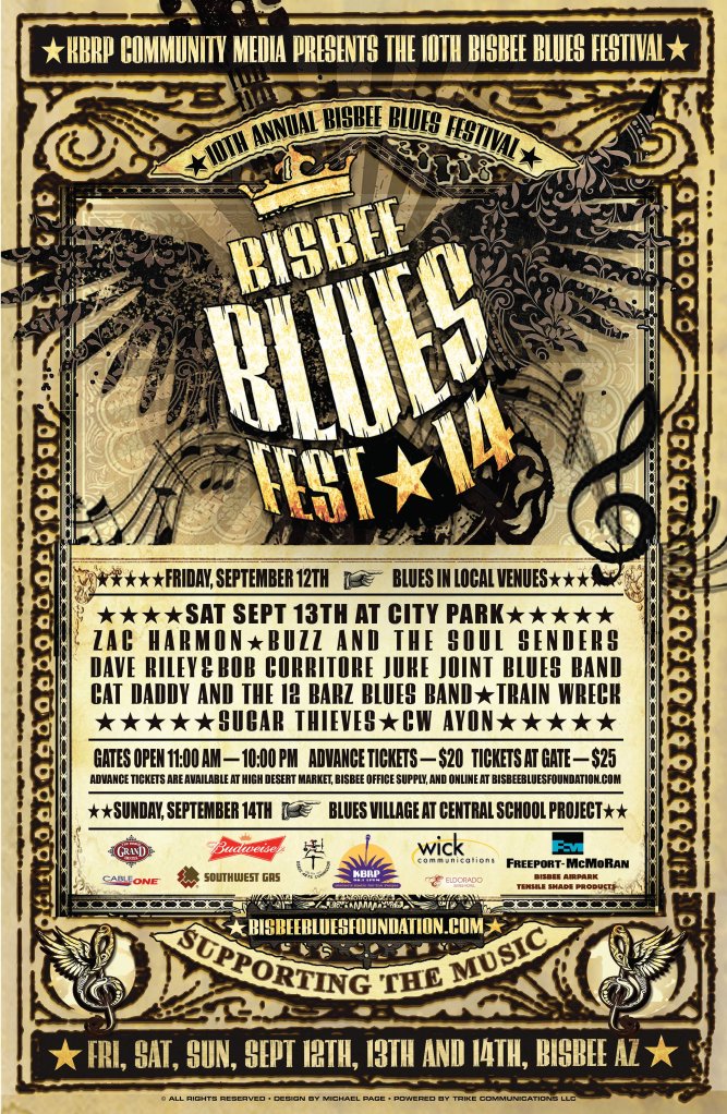 A2014Sept13BISBEE BLUES FEST POSTER zac revised small